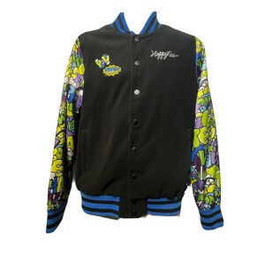 happy Tee Evolutions cartoon comic Book varsity jacket Size L Vintage Y2K Comics